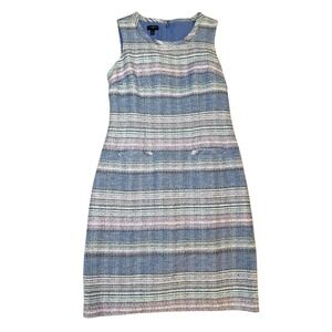 Talbots Sleeveless Striped Tweed Sheath Dress Blue Pink Green Size 2P